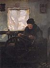 Peder Severin Kroyer Famous Paintings - Anciana en la rueca